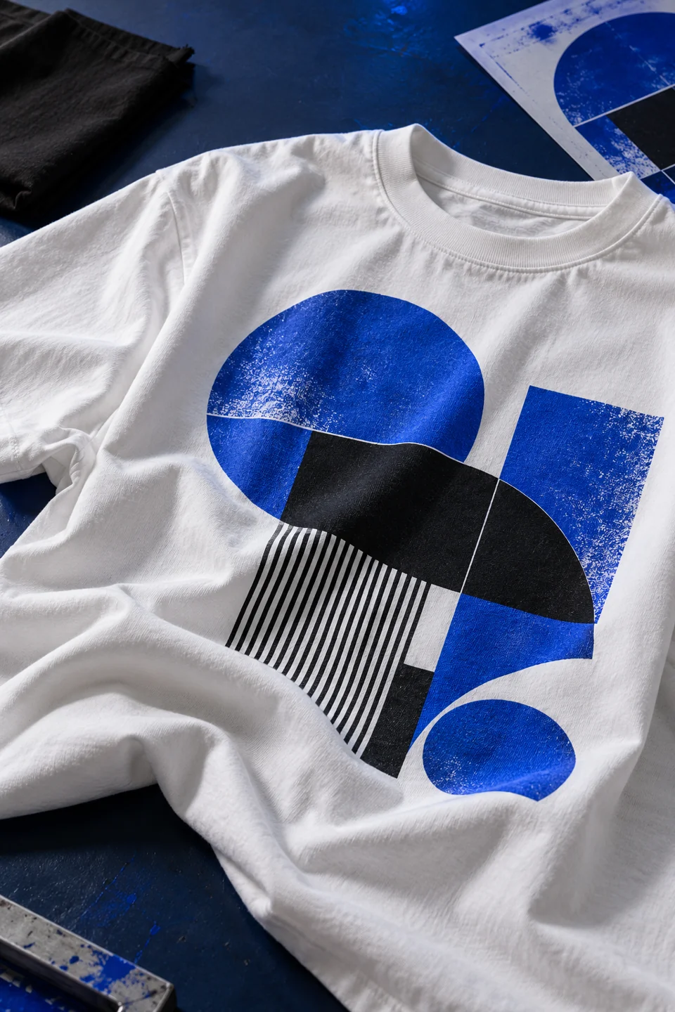 Detalle ilustrativo de una impresión geométrica sobre algodón